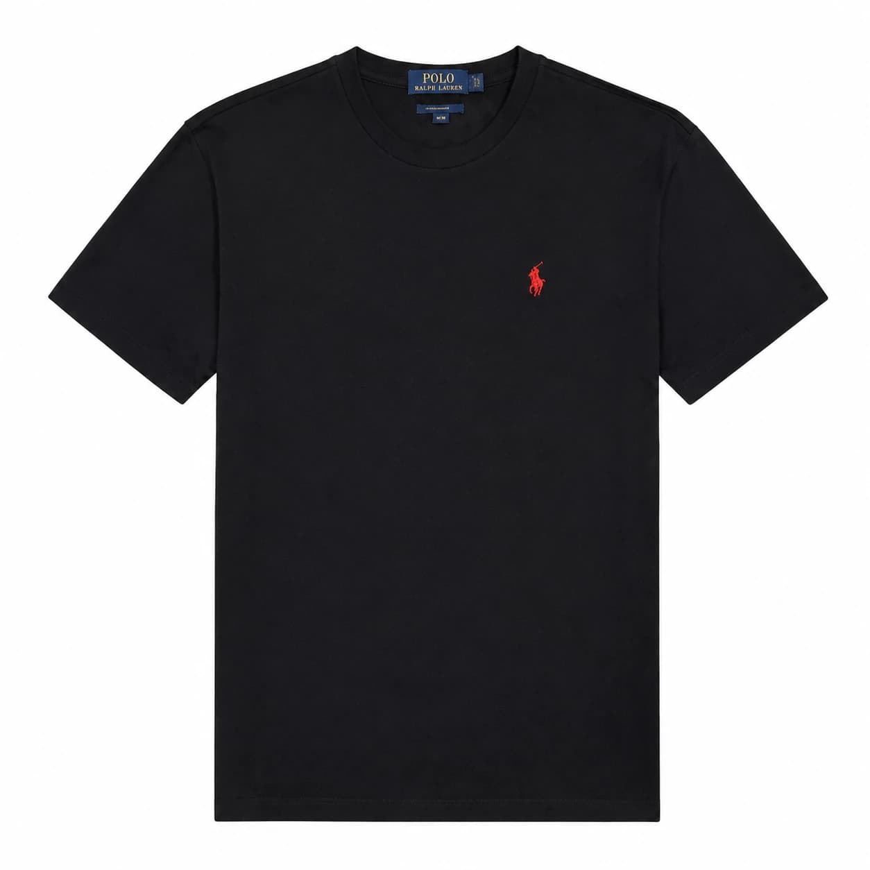Black Ralph Lauren short-sleeve T-shirt with a small embroidered chest logo, shown on a white background.